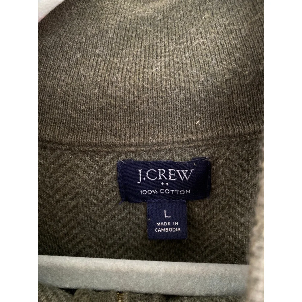 J Crew Quarter Zip Knit Sweater Olive Green Cotton Pullover Quiet Luxury Heritag